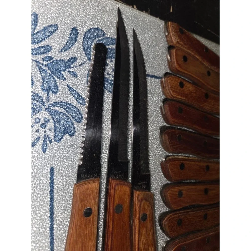 Maxam Japan Steak Knife Set 24 Piece Stainless Steel Serrated Wood Handle Vtg
